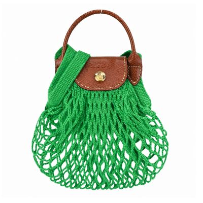 LONGCHAMP LE PLIAGE FILET系列網狀棉質手提/斜背兩用包(迷你/草綠)