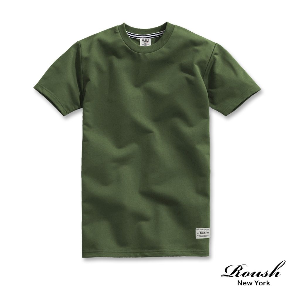 Roush 高磅數厚棉素面圓領短TEE(2511099) (軍綠)