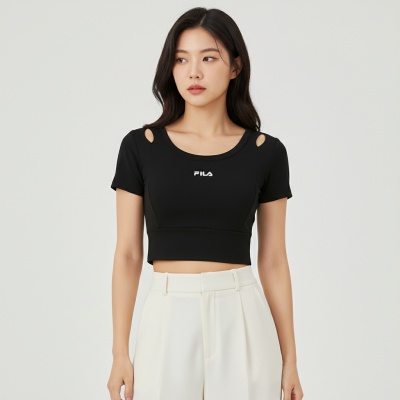FILA 女短袖圓領T恤-黑色 5TEA-1326-BK