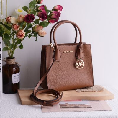 MICHAEL KORS  MERCER 素色荔枝皮革雙層兩用手提包(咖)