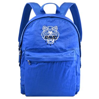 KENZO 素面尼龍經典老虎圖案LOGO拉鍊後背包(藍)