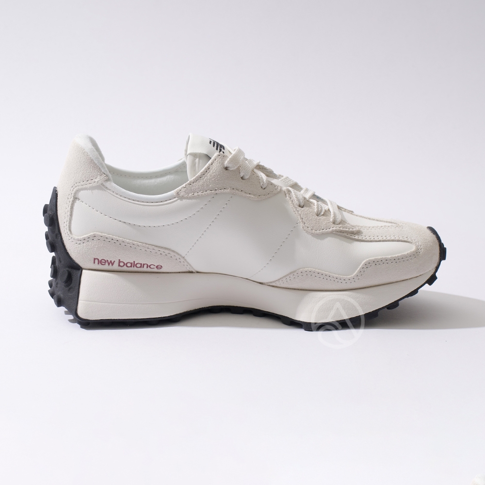 New Balance 327 女鞋米白酒紅色復古皮革麂皮拼接耐磨運動鞋休閒鞋