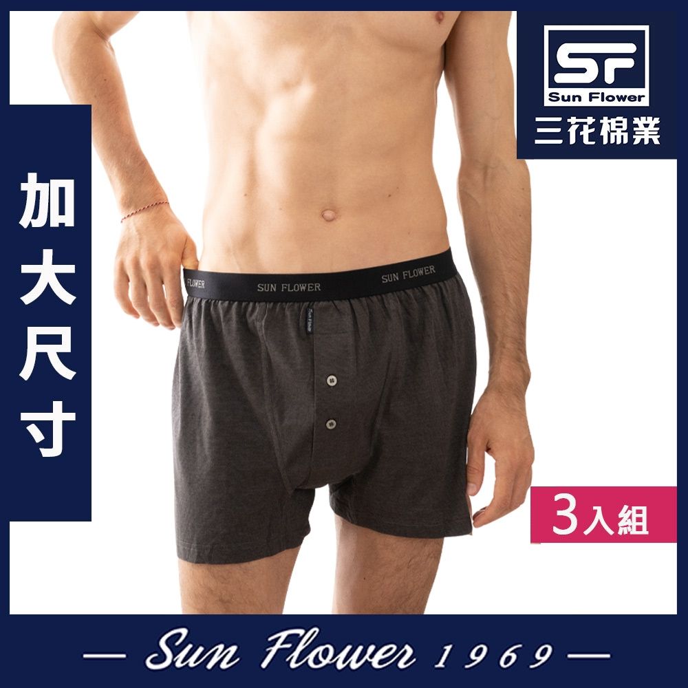 男內褲 三花Sun Flower大尺碼內褲5片式針織平口褲(3件組) (鐵灰3件)