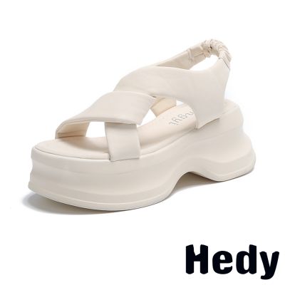 HEDY 厚底涼鞋/個性皮面扭結百搭輕量鬆糕厚底涼鞋 米