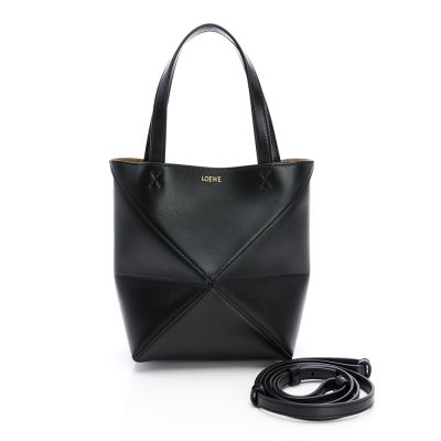 LOEWE Mini Puzzle Fold折疊托特包(黑/亮面小牛皮)