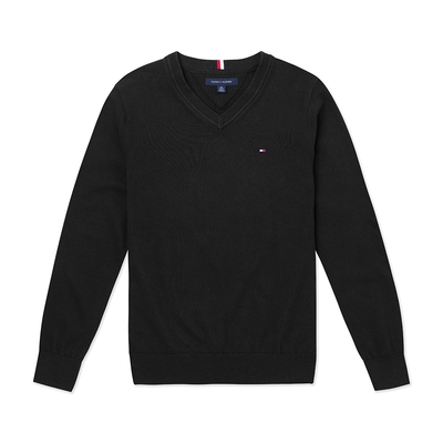 TOMMY 熱銷V領Logo針織毛衣-黑色