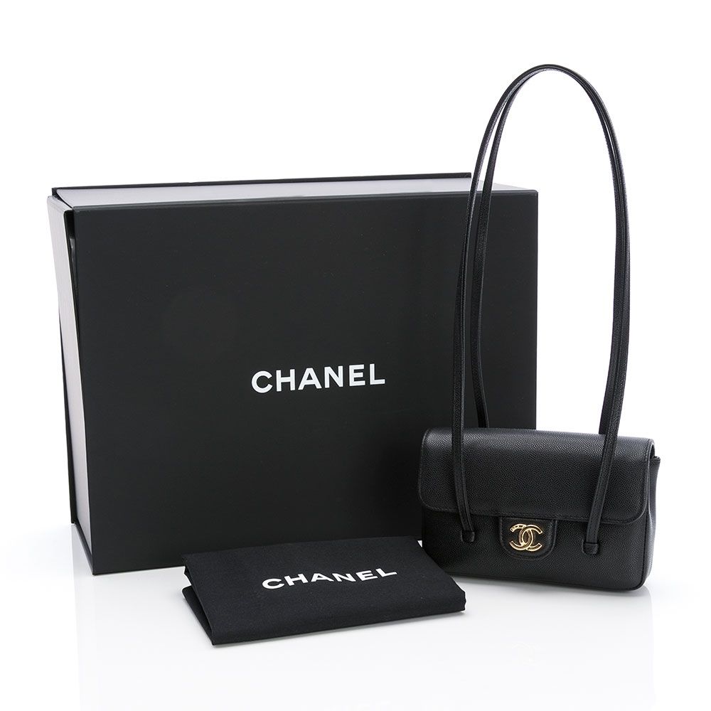 CHANEL香奈兒 Preppy coco MINI皮革背帶單肩包 翻蓋肩背(黑/金雙C)
