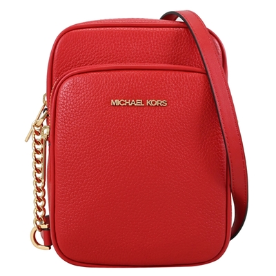 MICHAEL KORS Jet Set Travel 經典荔枝皮革前口袋拉鍊斜背包/記者包(紅)