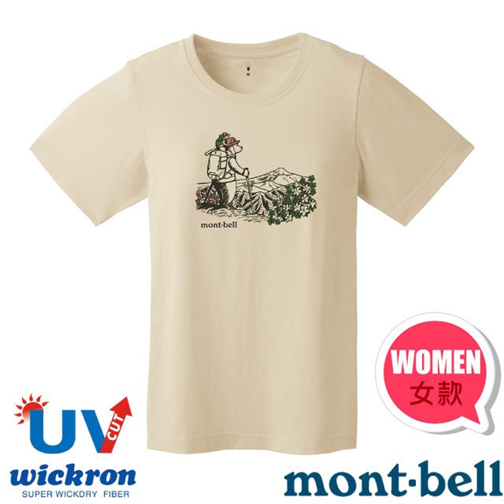 【mont-bell】女 Wickron 吸濕排汗短袖T恤(HIKING BEAR).圓領衫.運動上衣_1114853 IV 象牙白