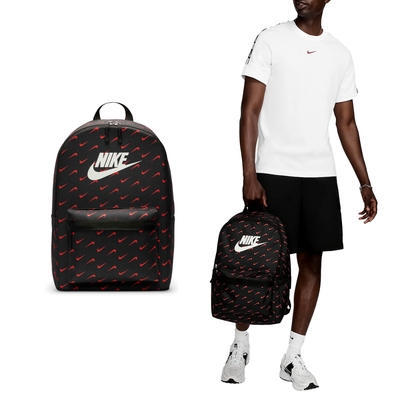 Nike 後背包 Heritage 黑 紅 13吋筆電包 書包 水壺側袋 滿版 雙肩背 HF6995-010