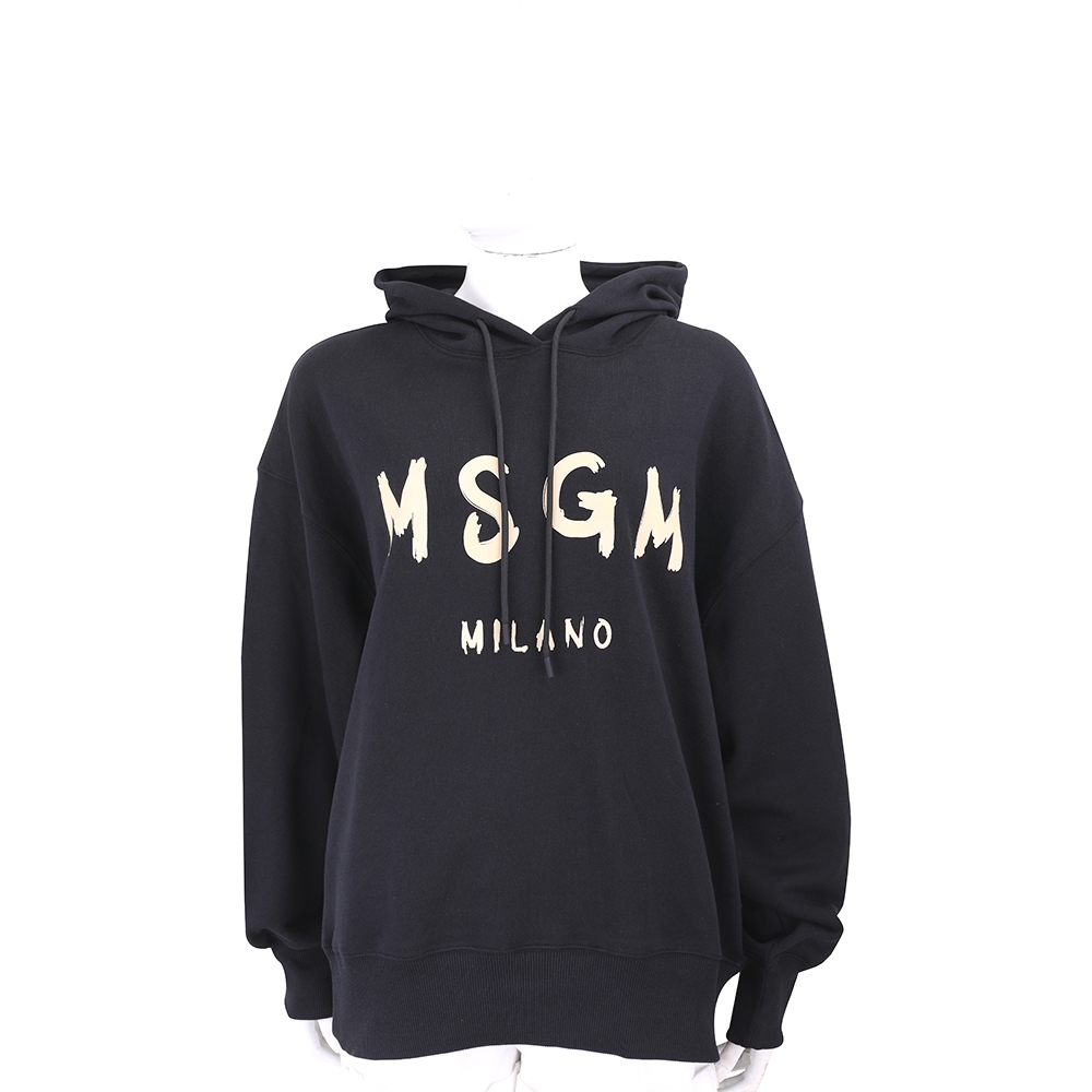 MSGM 塗鴉字母毛圈襯裡黑色連帽棉質長袖運動衫 大學T(女款)