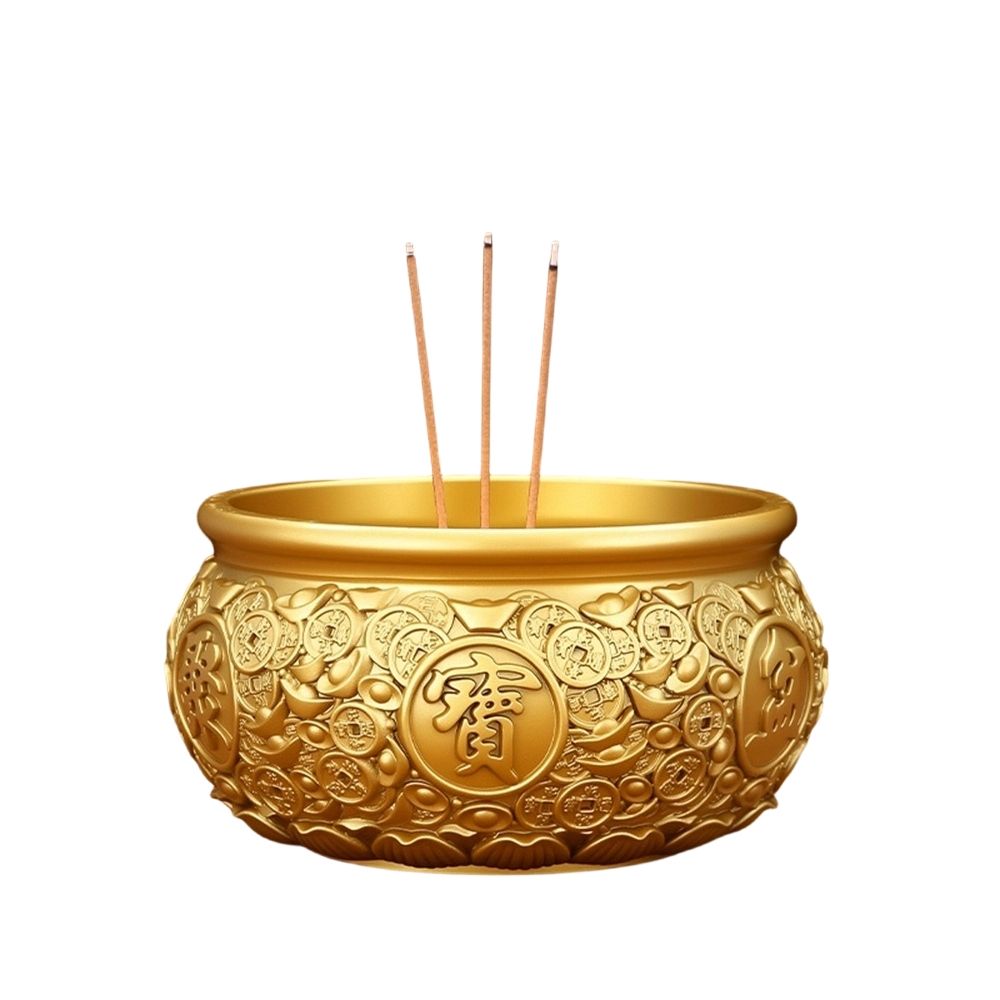 黃銅香爐家用供奉財神佛具招財聚財燒香上香爐聚寶盆大號送銅香插