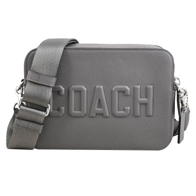 COACH CHARTER 24 品牌立體LOGO荔枝紋皮革拉鍊斜背包(灰)