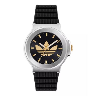 ADIDAS 愛迪達 EXPRESSION THREE 矽膠錶帶_AOFH25503_黑X金_41mm