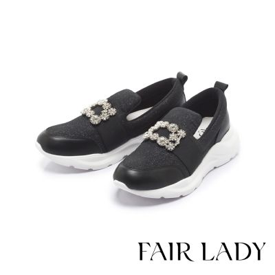 FAIR LADY 軟實力 耀眼雪花鑽輕量厚底休閒鞋 閃耀黑 (5B3093)