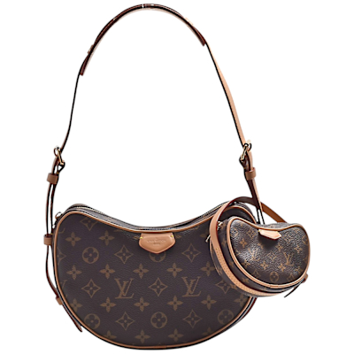 LOUIS VUITTON路易威登 LOUIS VUITTON  M46828 Croissant MM系列Monogram帆布牛皮飾邊附迷你手袋肩背包（棕色）
