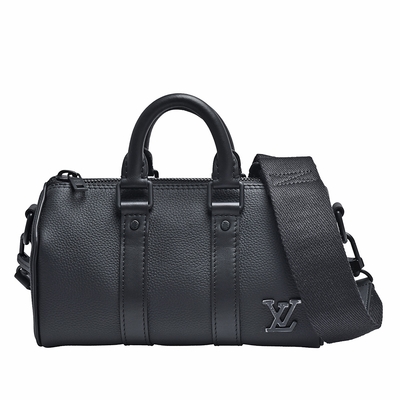 LOUIS VUITTON路易威登 LV M80950 KEEPALL系列Aerogram皮革拉鍊手提/斜背包(XS-黑)