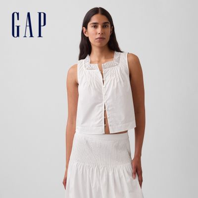 【GAP】府綢細褶無袖上衣-米白(913901)