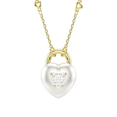 SWAROVSKI 施華洛世奇 Idyllia 愛情寶盒雙面心型項鍊 寵愛媽媽 送禮推薦-金色 5744127