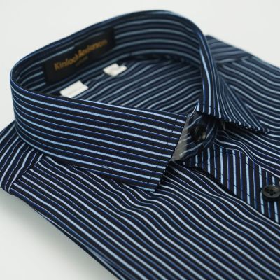 金安德森 黑底白條紋門襟斜紋窄版長袖襯衫