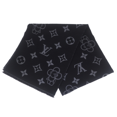 LOUIS VUITTON路易威登 LV M77973 Monogram Vivienne 黑/灰雙色老花繡花披圍巾
