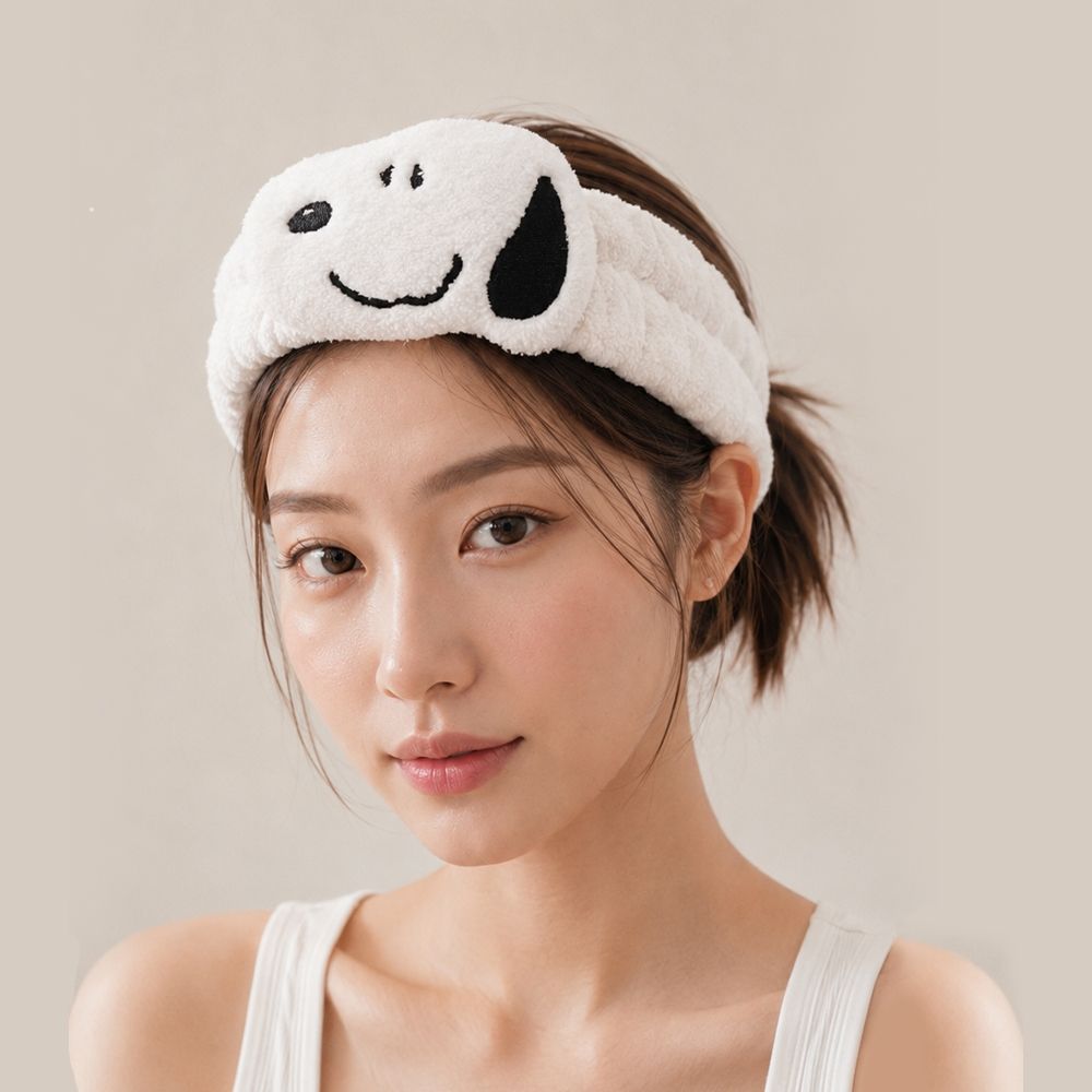 史努比Snoopy 可愛造型髮帶-笑笑(米白)