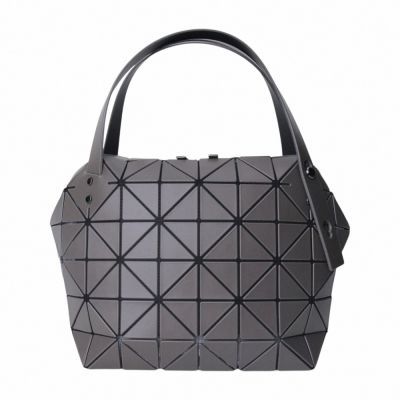 ISSEY MIYAKE  BAOBAO 幾何方格皮質立體手提波士頓包(深鐵灰)霧面L