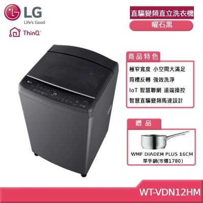 LG樂金 WT-VDN12HM 12KG 直驅變頻直立洗衣機 曜石黑 贈基本安裝 (獨家贈好禮)