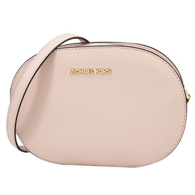 MICHAEL KORS JET SET 金屬LOGO橢圓拉鍊斜背包(粉)