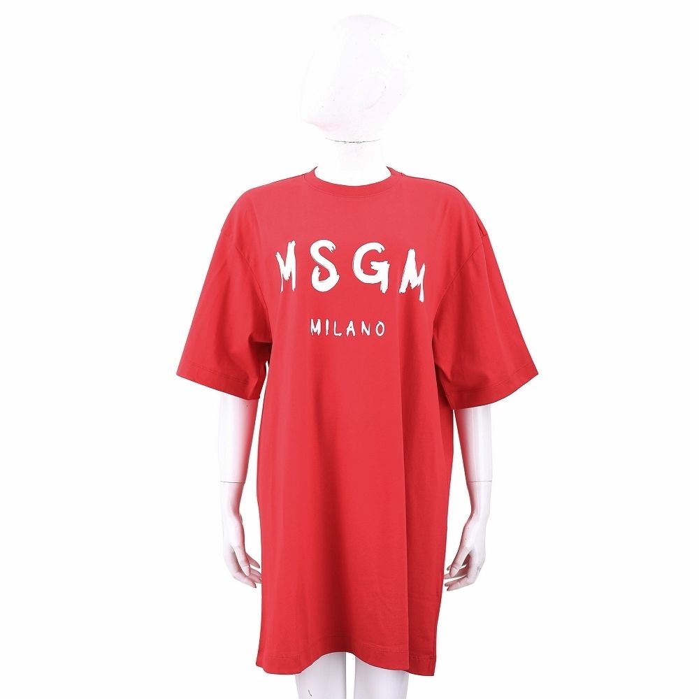 MSGM 塗鴉字母短袖長版TEE 洋裝-多色可選 (白字母紅色)