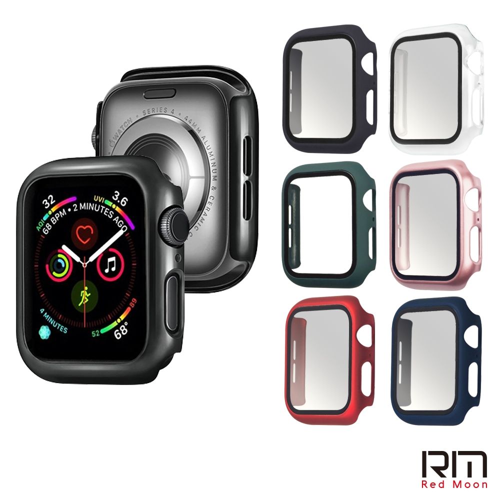 Redmoon APPLE Watch Series 11/10/9/8/7/SE3/2/1 9H鋼化玻璃+PC全包覆雙料防摔保護殼 40/41/42/44/45/46mm (44mm)