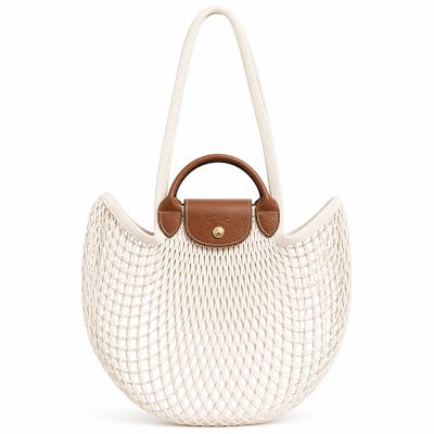 LONGCHAMP LE PLIAGE FILET系列網狀棉質手提/肩背兩用包(大/亞麻)