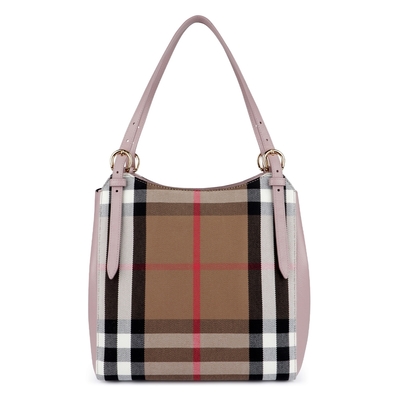 【BURBERRY 巴寶莉】80737881  經典格紋拼接皮革手提單肩包(粉色)