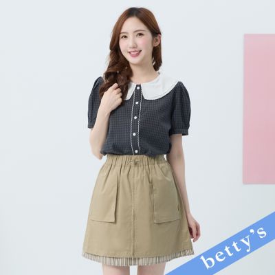 betty’s貝蒂思　腰鬆緊抽繩條紋拼接短裙(卡其)