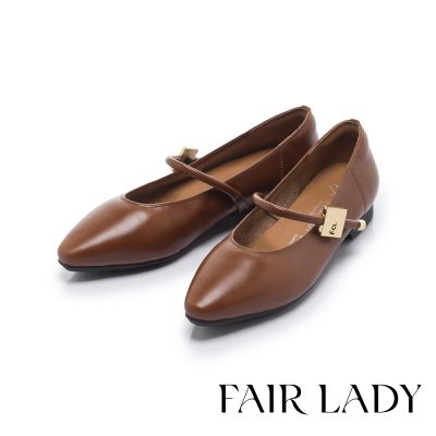 FAIR LADY 小時光 典雅FA飾釦瑪莉珍平底鞋 焦糖棕 (5B3069)