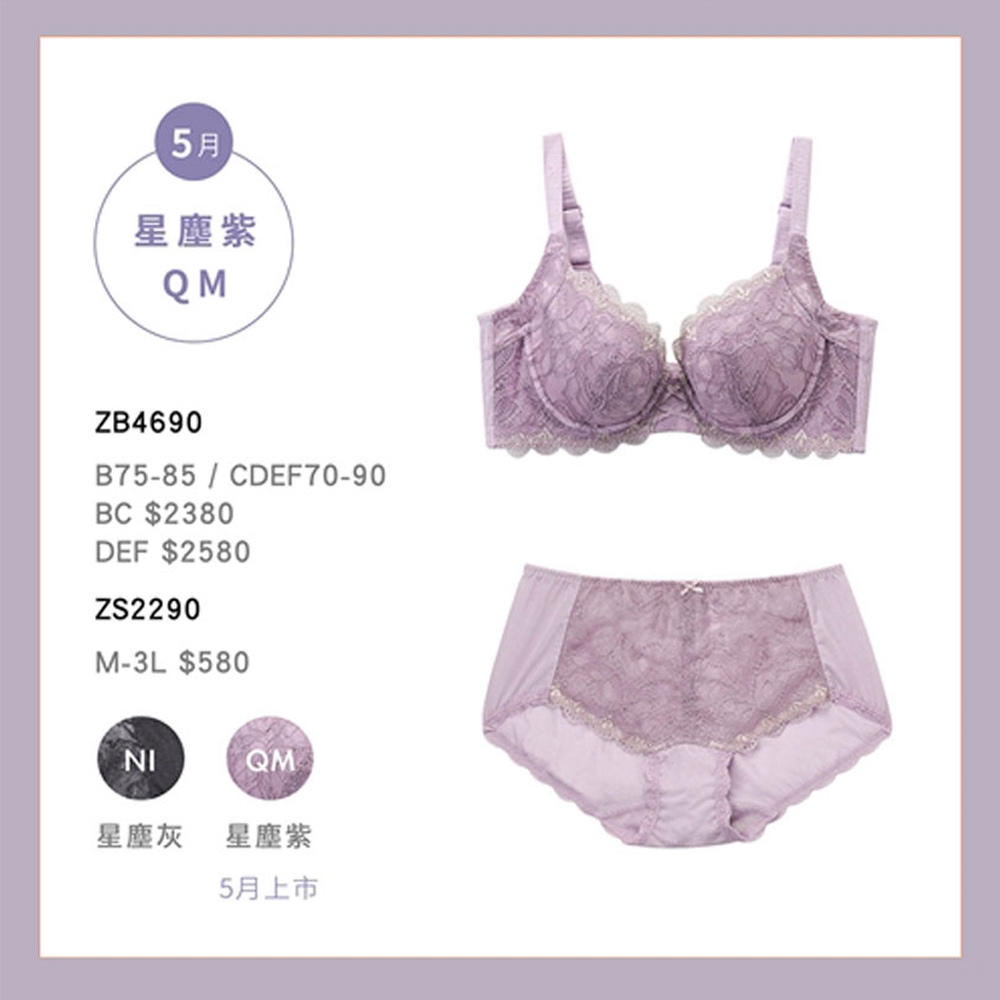 華 華歌爾-摩奇X-魔翼胸罩M-3L中低腰平口褲(紫色) ZB4690搭配內褲