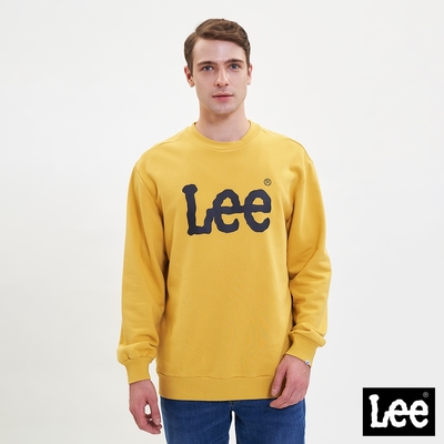 Lee 男款 大Logo長袖圓領大學T/厚T 亮黃