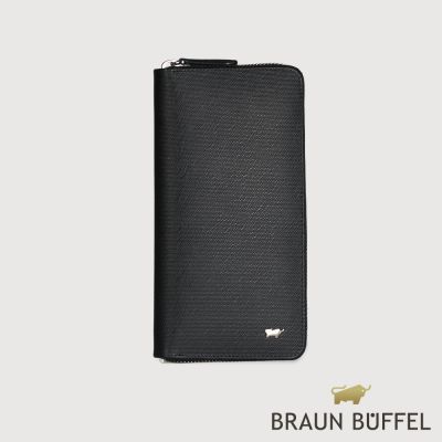 【BRAUN BUFFEL 德國小金牛】台灣總代理 羅根-A 24卡全開拉鍊長夾-黑色/BF569-305-BK