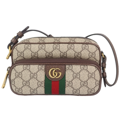 GUCCI 古馳  Ophidia GG防水布皮邊雙拉鍊小型腰包/斜背包