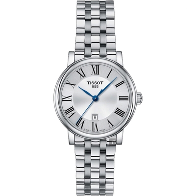 TISSOT 天梭 官方授權 Carson 羅馬石英女錶 開學購物季 送禮首選-銀/30mm T1222101103300