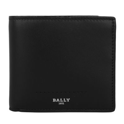 BALLY Scrasai 烙印銀字牛皮革8卡短夾(黑色)