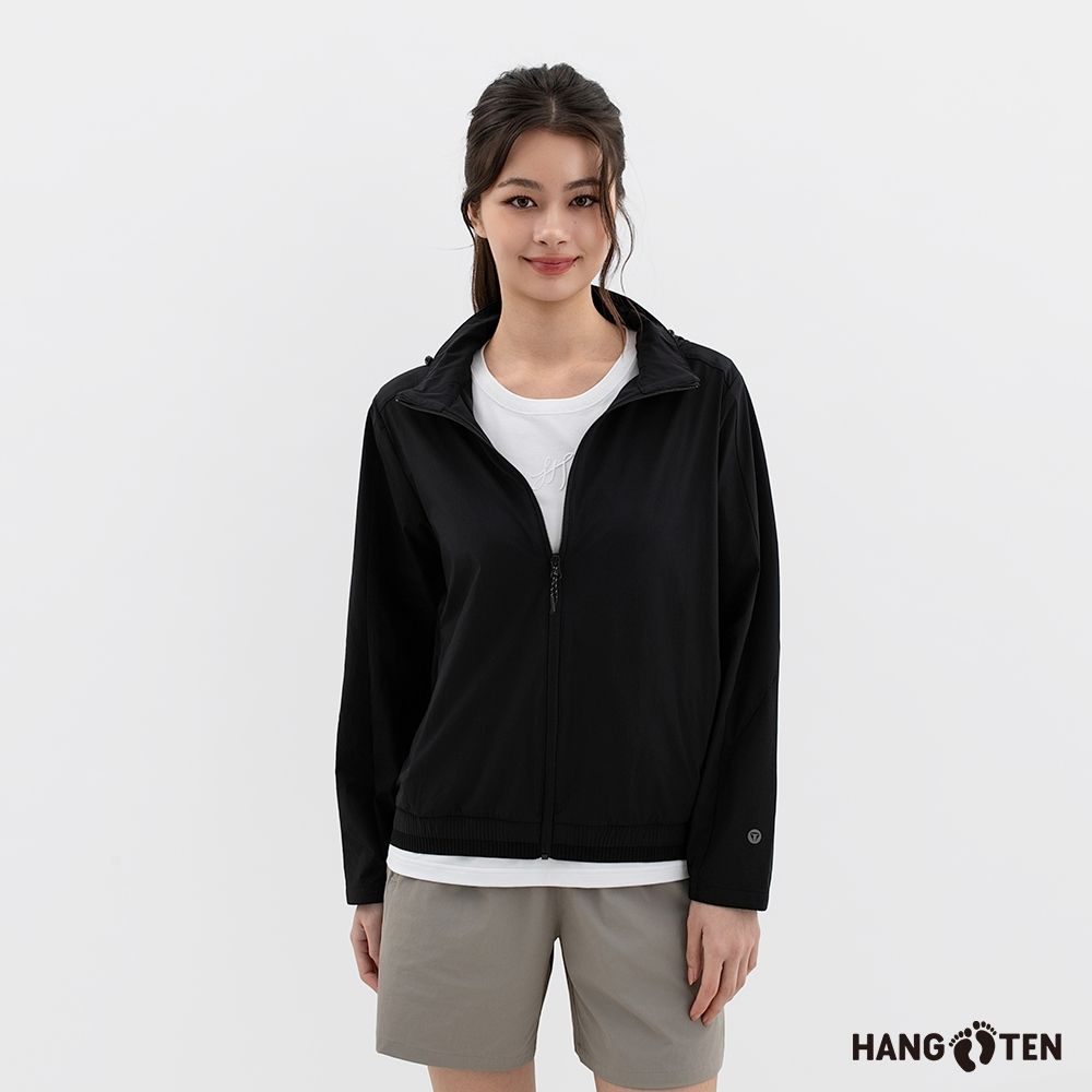 Hang Ten-女裝-防曬吸濕快乾可收帽外套-黑色