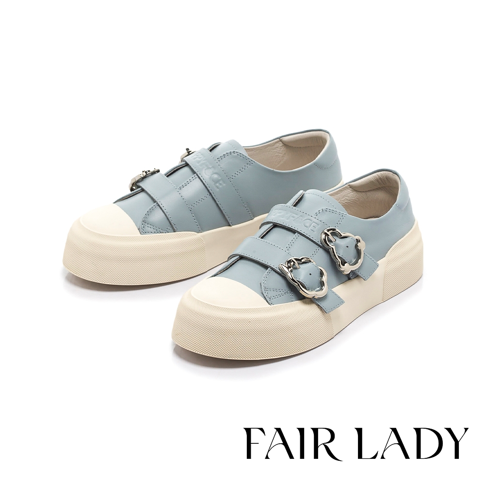 FAIR LADY 日本京都聯名HAPPYFACE 馬卡龍色系雙帶厚底休閒鞋淺藍
