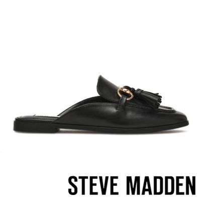 STEVE MADDEN-真皮流蘇馬銜扣平底穆勒鞋CAYLER-黑色