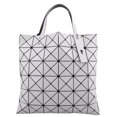 ISSEY MIYAKE  BAOBAO 透光幾何方格6x6皮質手提包(淺灰)霧面