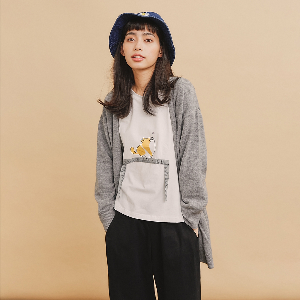 【Dailo】胖貓抓蝴蝶印花休閒-女長袖上衣(三色/版型適中)
