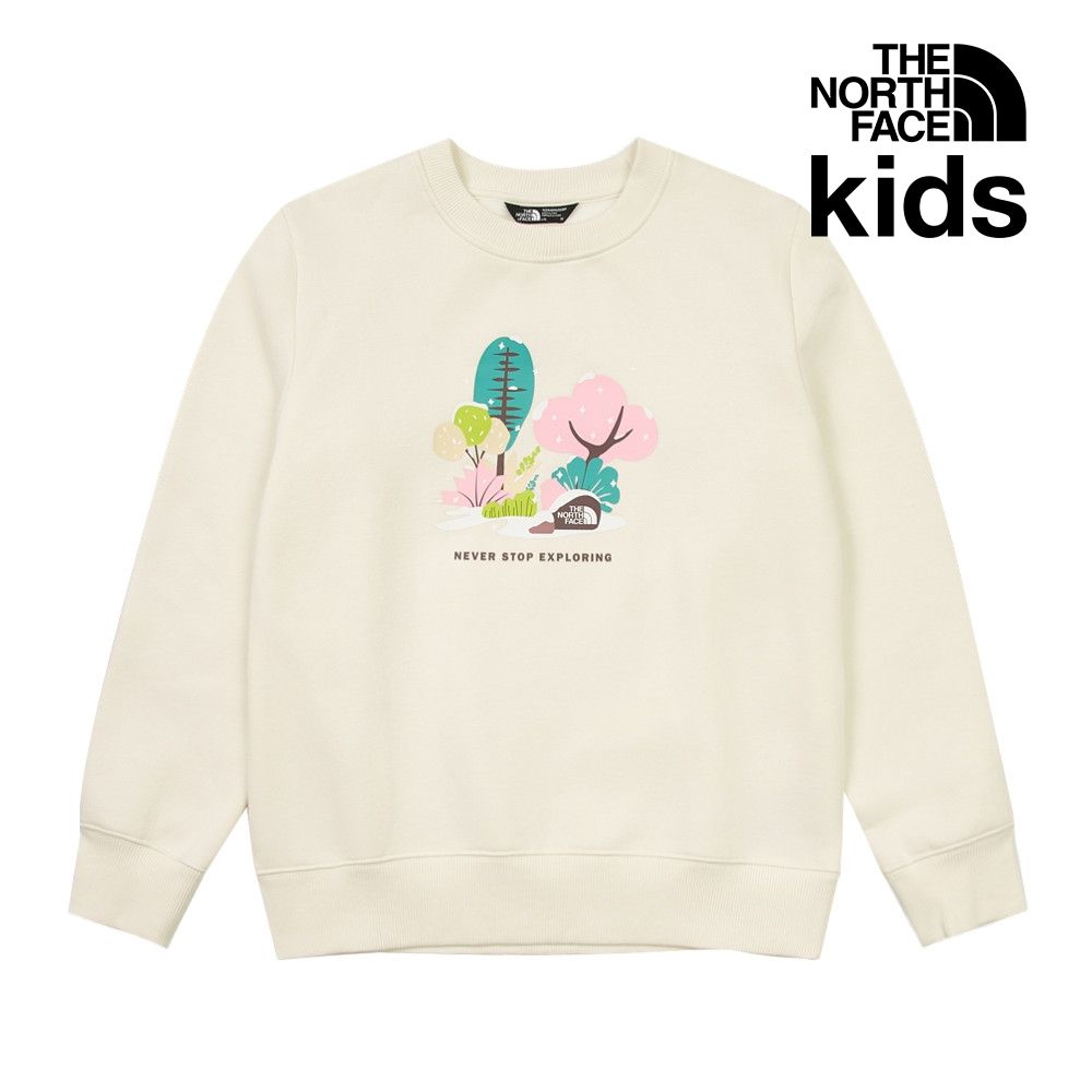 【The North Face 官方旗艦】北面兒童米白色長袖大學T｜8FEAQLI