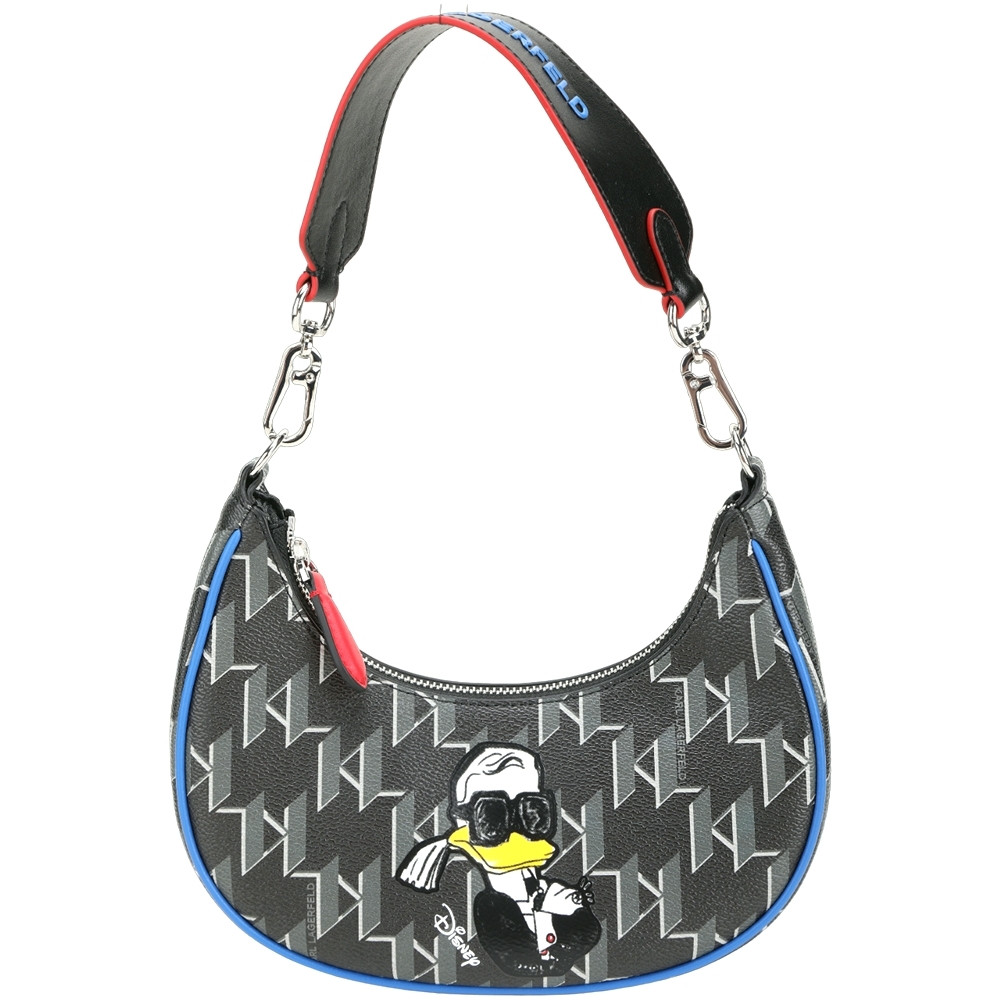 KARL LAGERFELD x Disney 唐老鴨塗層帆布手提/肩背半月包(黑灰色)