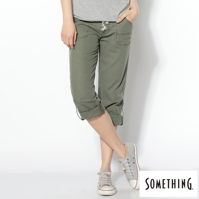 SOMETHING 女裝 NATURAL EASY JEAN綁帶休閒褲-綠色