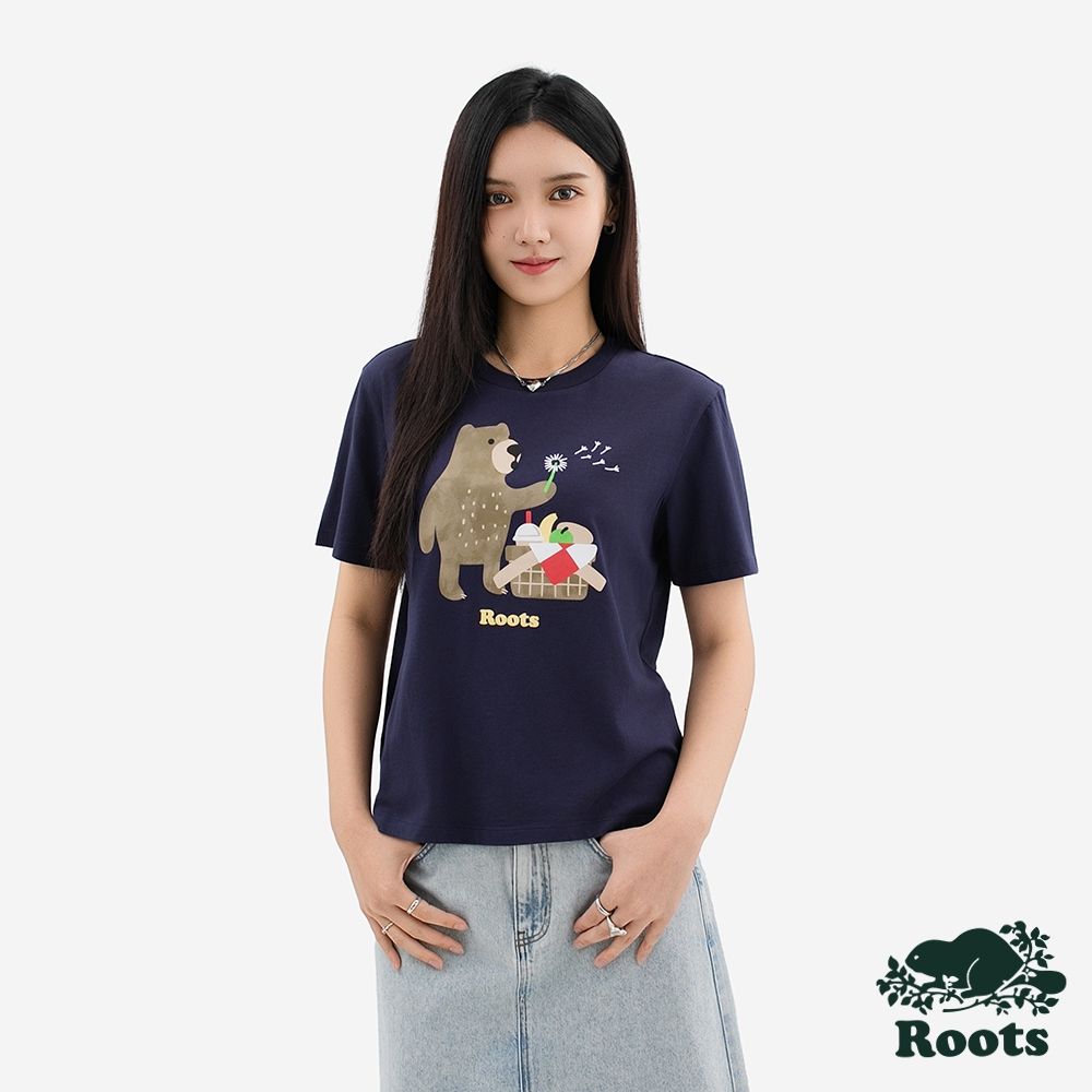 Roots 女裝- ROOTS PICNIC 短袖上衣-靛青色